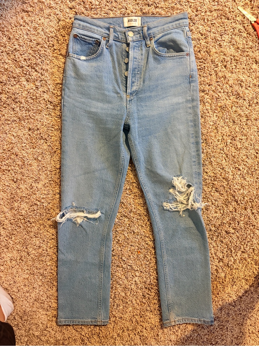 AGOLDE Riley Light Blue Straight Leg Distressed Jeans